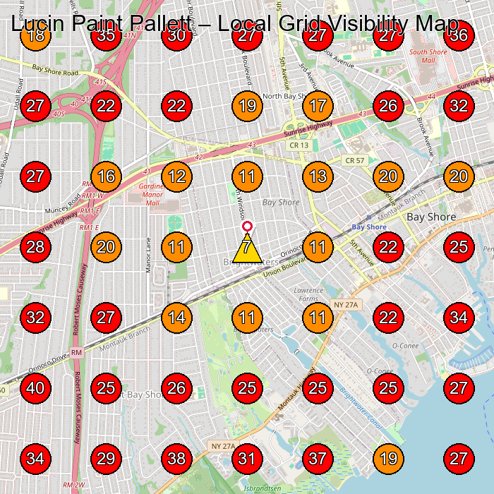 Lucin Paint Pallett GeoGrid visibility map for Art Studio in Sayville